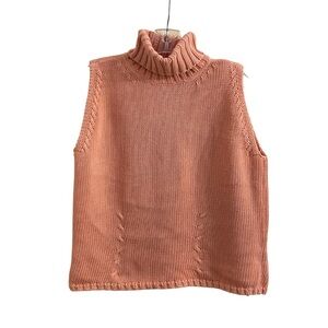 Talbots Peach Sweater Turtle Neck Tank Top Sleeveless Boxy Cut Chunky Medium